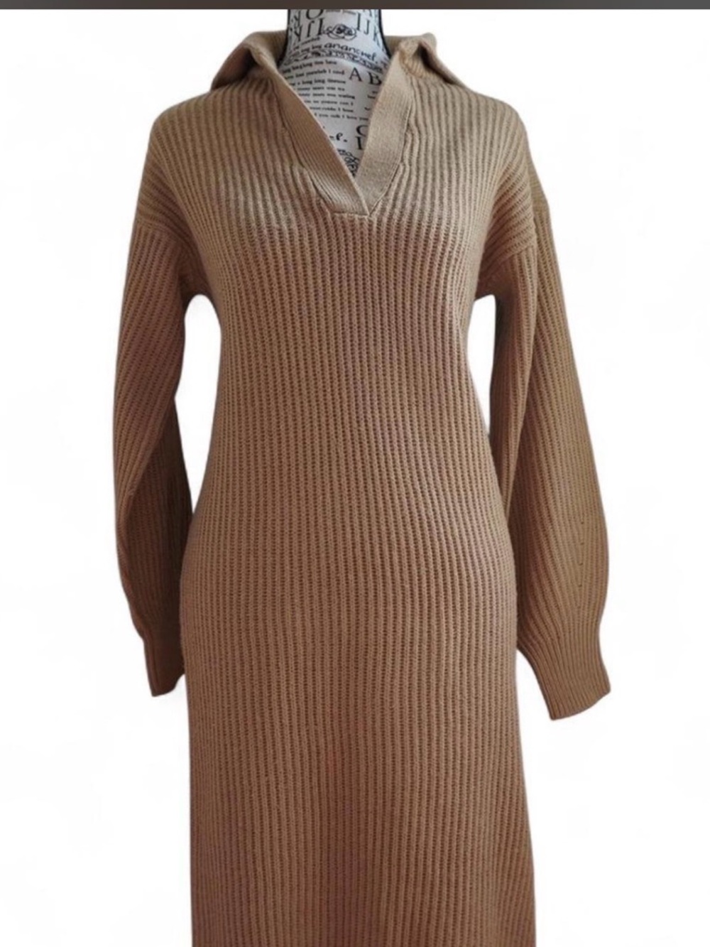 ASOS Camel Ribbed Maxi Sweater Dress - Picture 2 of 7